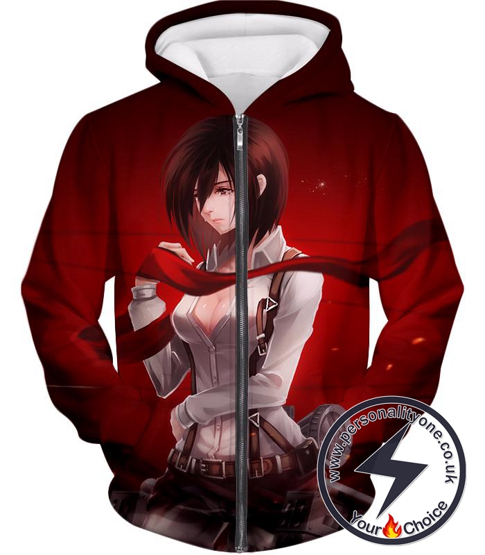 Attack on Titan Beautiful Mikasa Ackerman Red Zip Up Hoodie